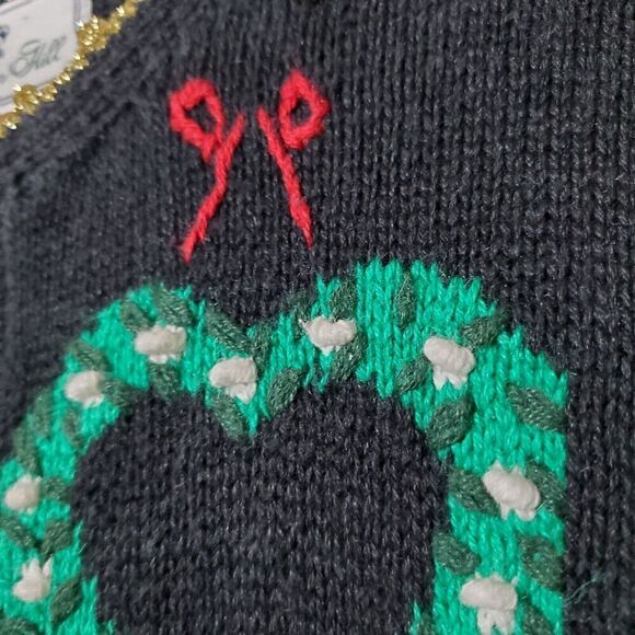 Vintage Holiday Cardigan Sweater Size M Winter Poinsettia Hand Knit Womens - Picture 8 of 14